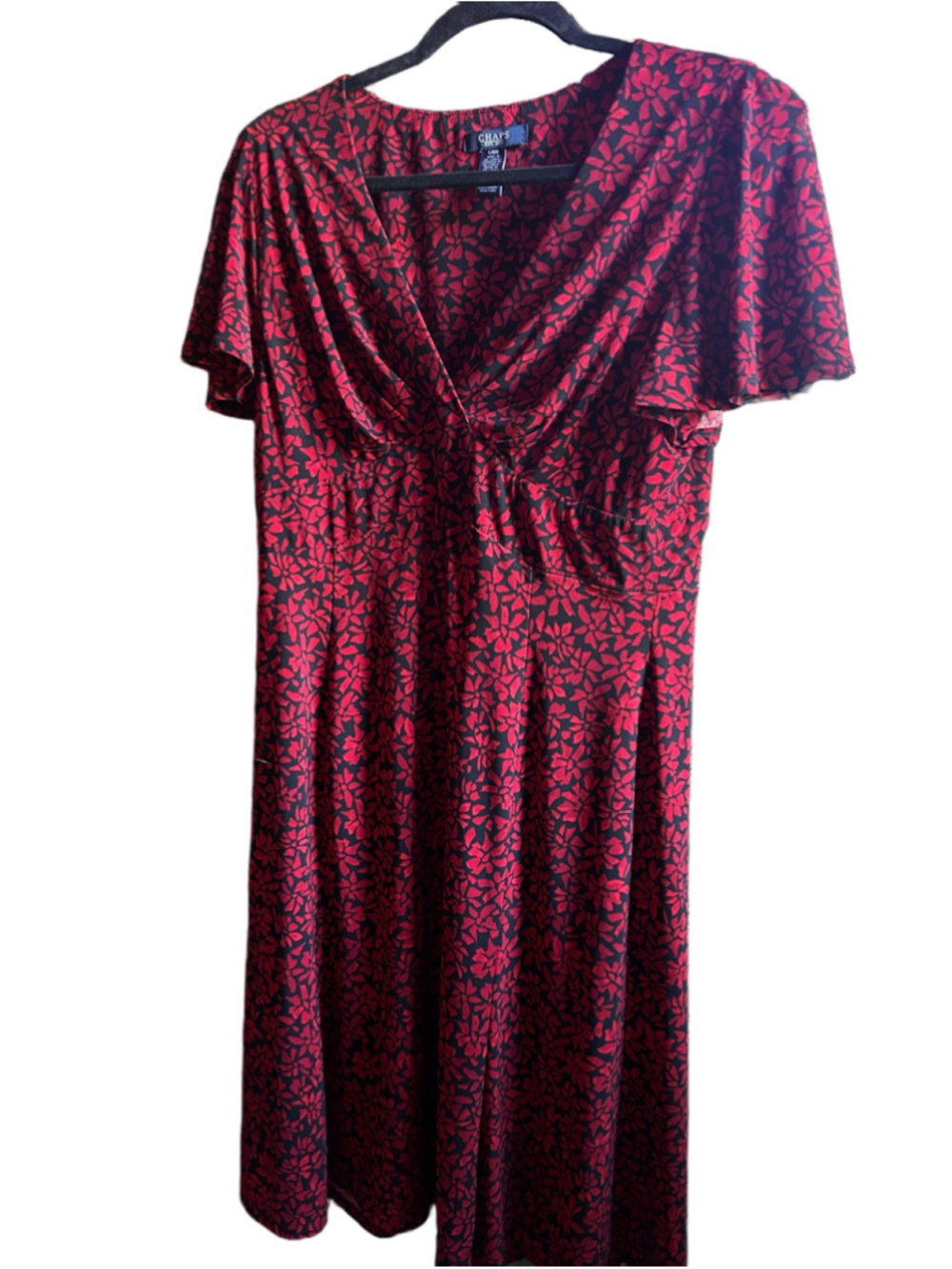 Women's Chaps Midi Dress Size L Red Black Floral Print - Picture 2 of 5